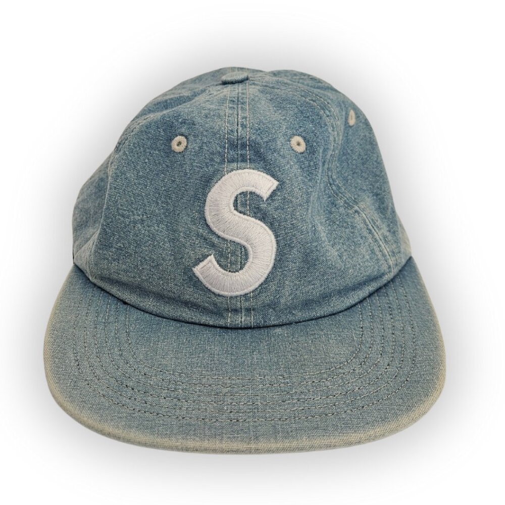 SUPREME WASHED CHAMBRAY S LOGO 6-PANEL BLUE DENIM 100% AUTHENTIC